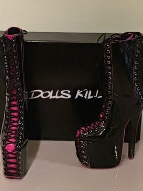 Like New! Dolls Kill x Hustler Star Behavior Platform Stiletto Boots Black/Pink